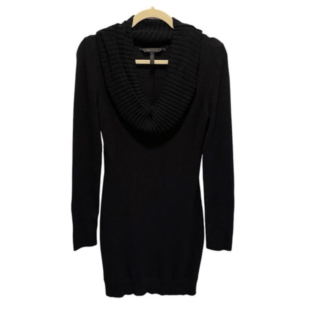 BCBGMaxAzria Black Cowl‎ Neck Sweater Tunic Dress Ribbed Knit Size M